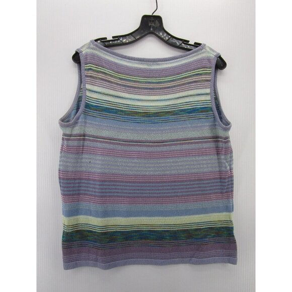St John Sweater Large Purple Vest Pullover Striped Knit V-Neck USA * - Picture 6 of 10
